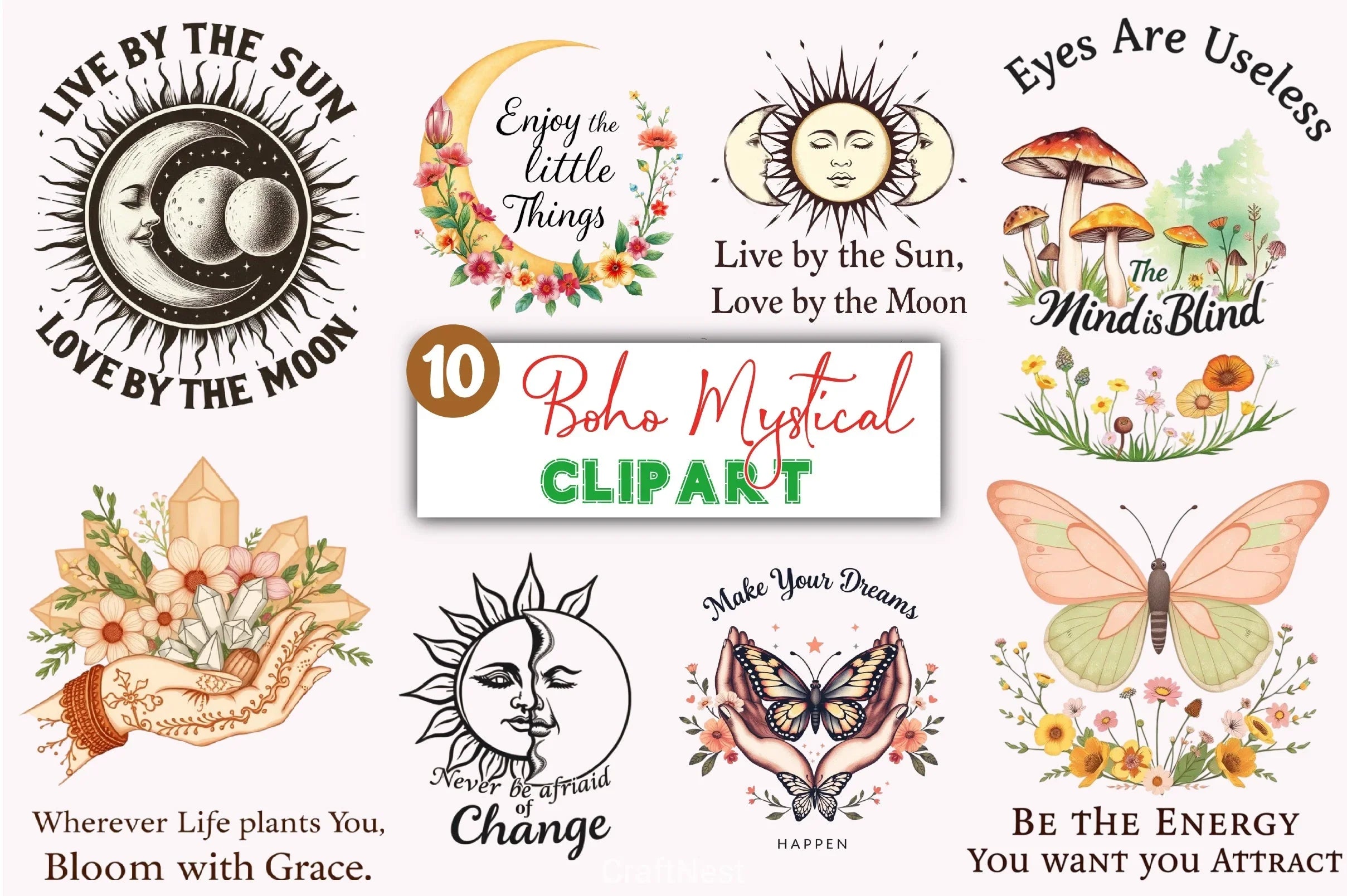 Boho Mystical Clipart Bundle - CraftNest - Digital Crafting and Art