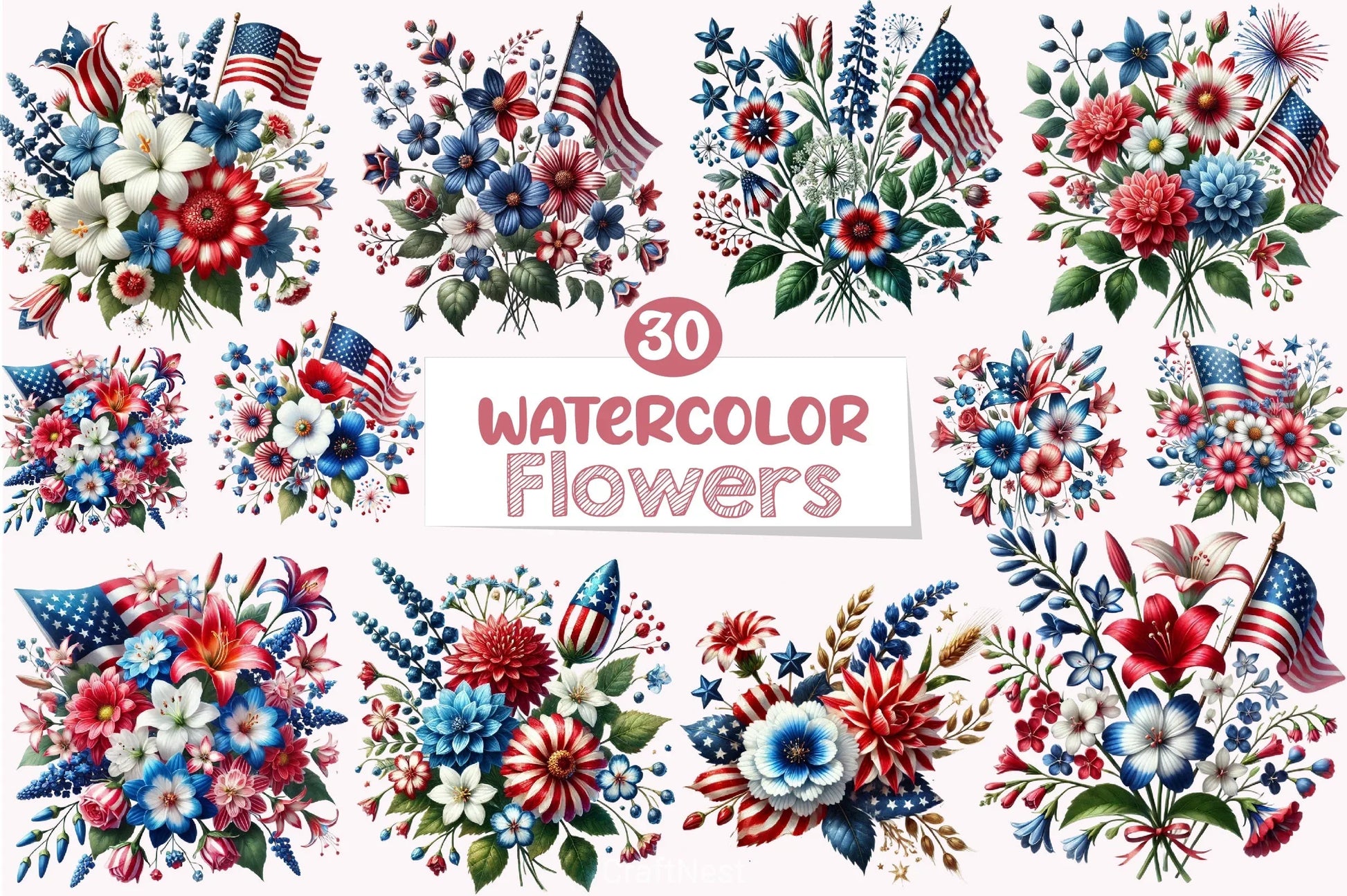 4th of July Flowers Clipart Bundle 5 - CraftNest - Digital Crafting and Art