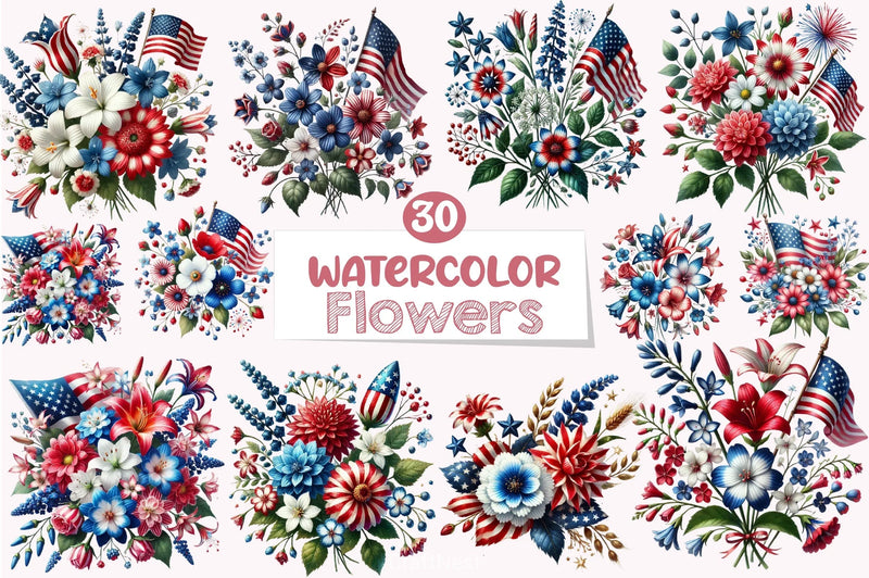4th of July Flowers Clipart Bundle 5 - CraftNest - Digital Crafting and Art