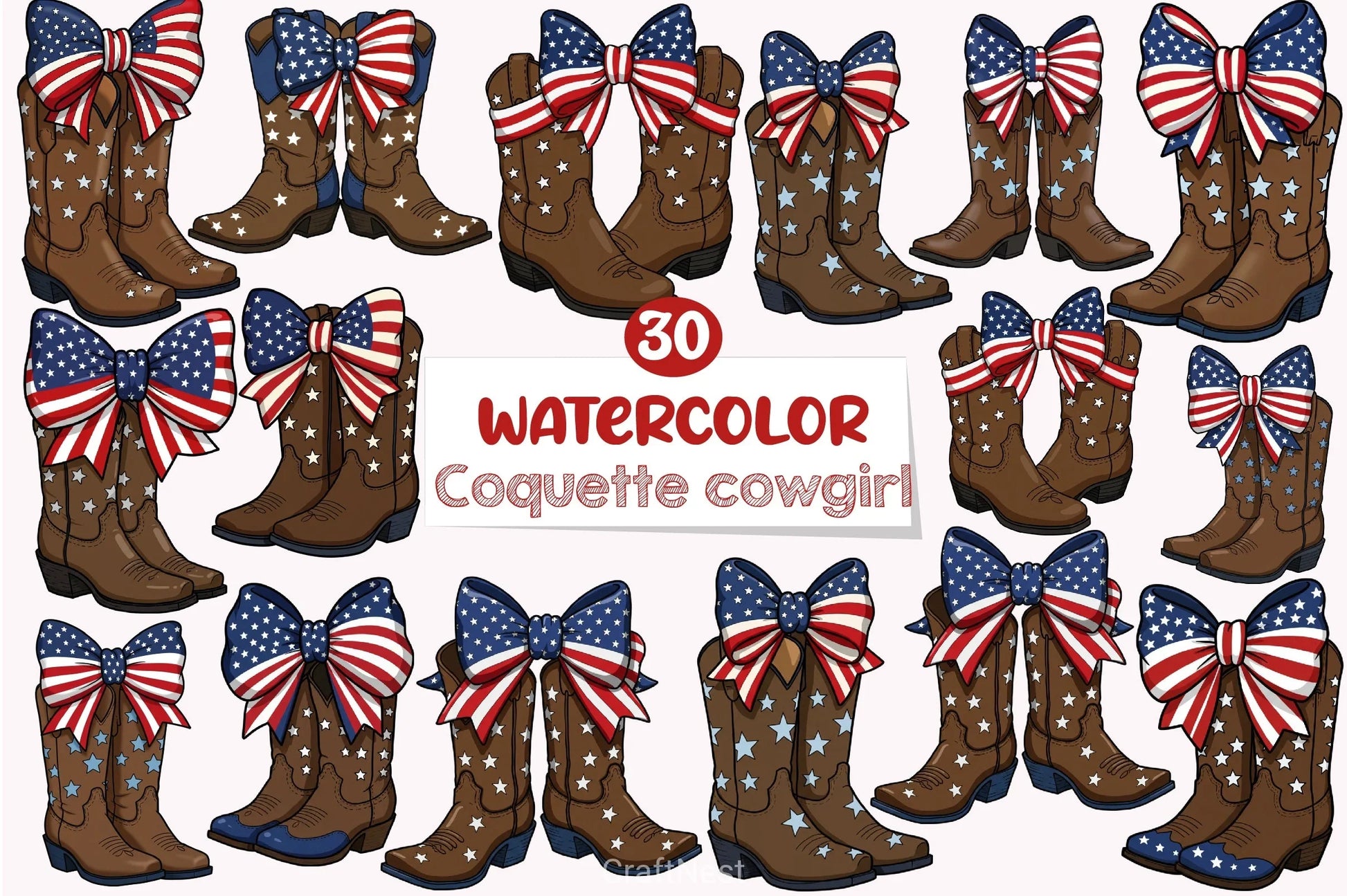 Coquette Cowgirl 4th July Clipart Bundle - CraftNest - Digital Crafting and Art