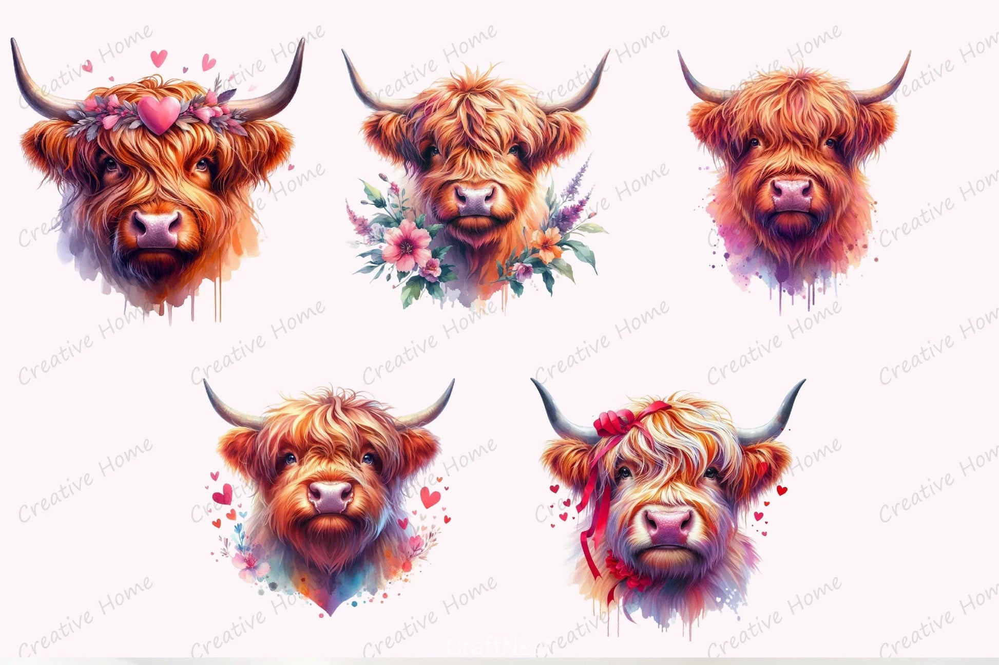 Valentine Highland Cow Clipart Bundle - CraftNest - Digital Crafting and Art