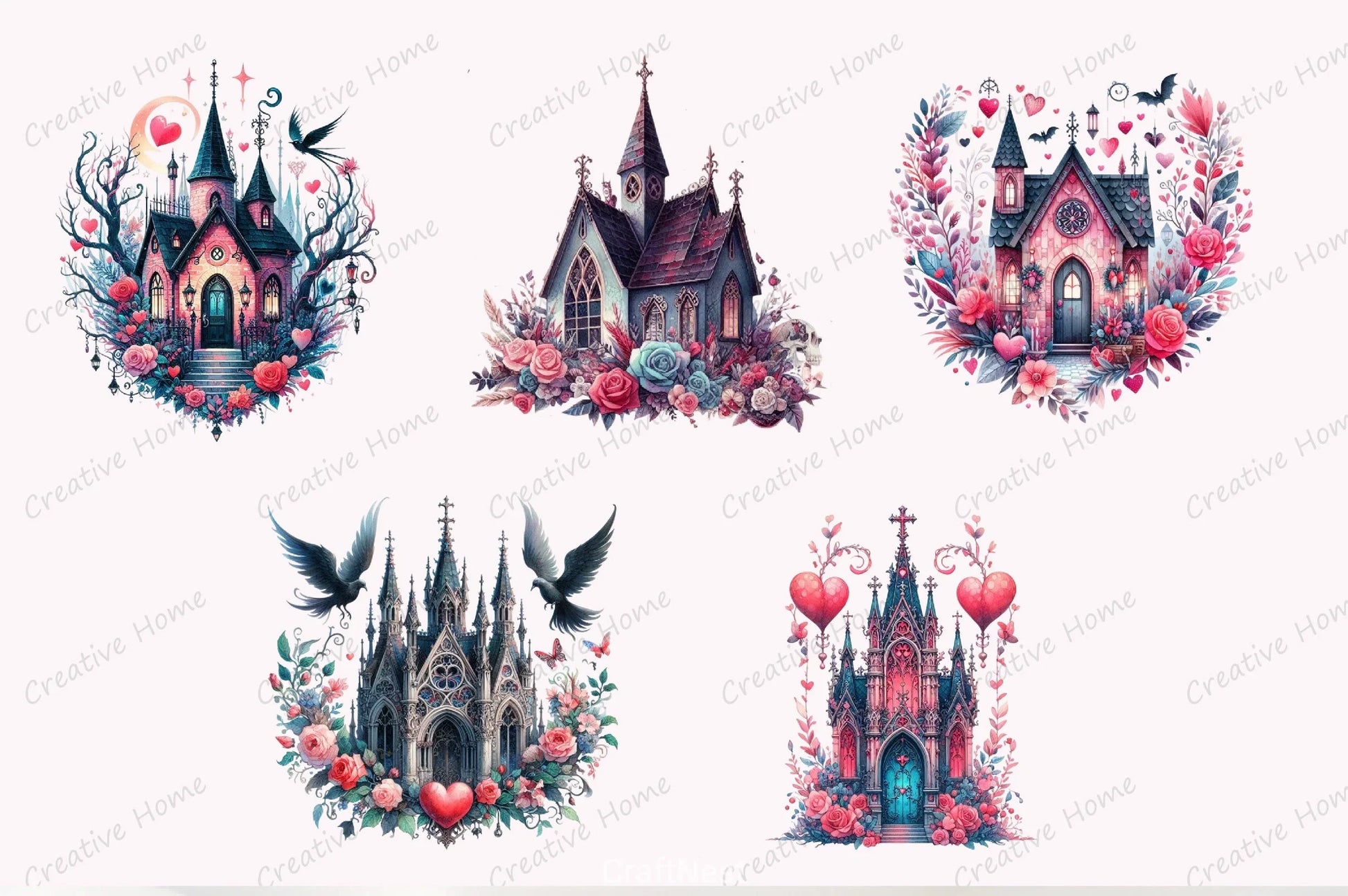 Valentine Gothic Houses Clipart Bundle - CraftNest - Digital Crafting and Art