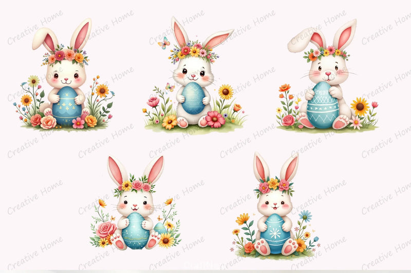Cute Bunny Easter Clipart Bundle - CraftNest - Digital Crafting and Art