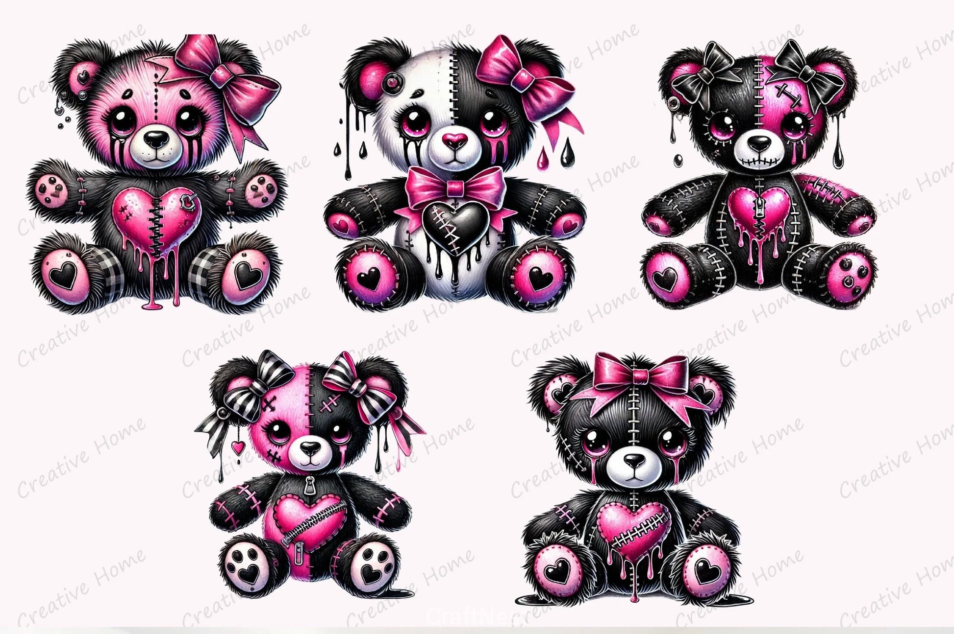Valentine Gothic Teddy Bear Clipart Bundle - CraftNest - Digital Crafting and Art