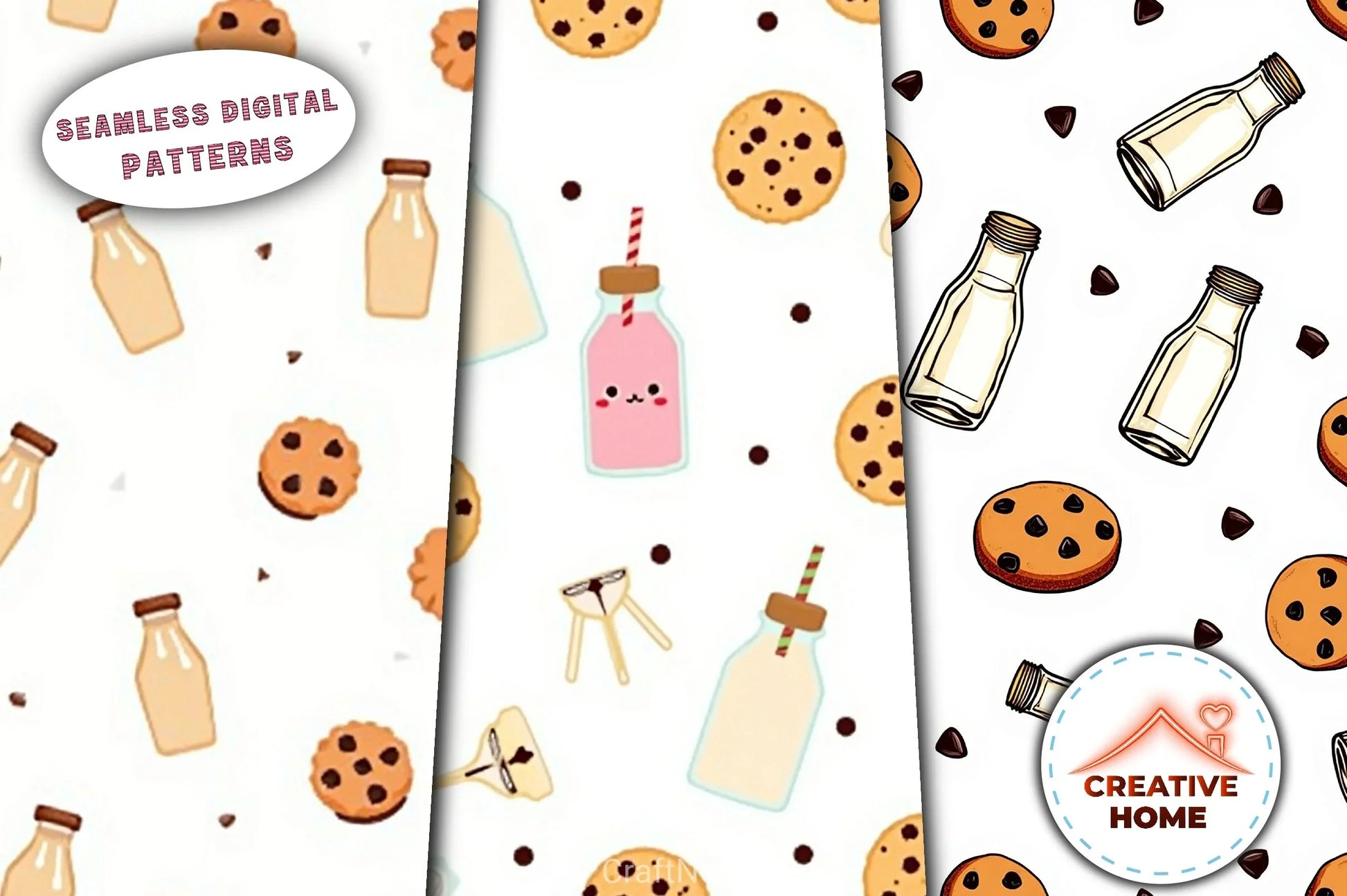 Milk & Cookies Vintage Pattern Clipart Bundle - CraftNest - Digital Crafting and Art