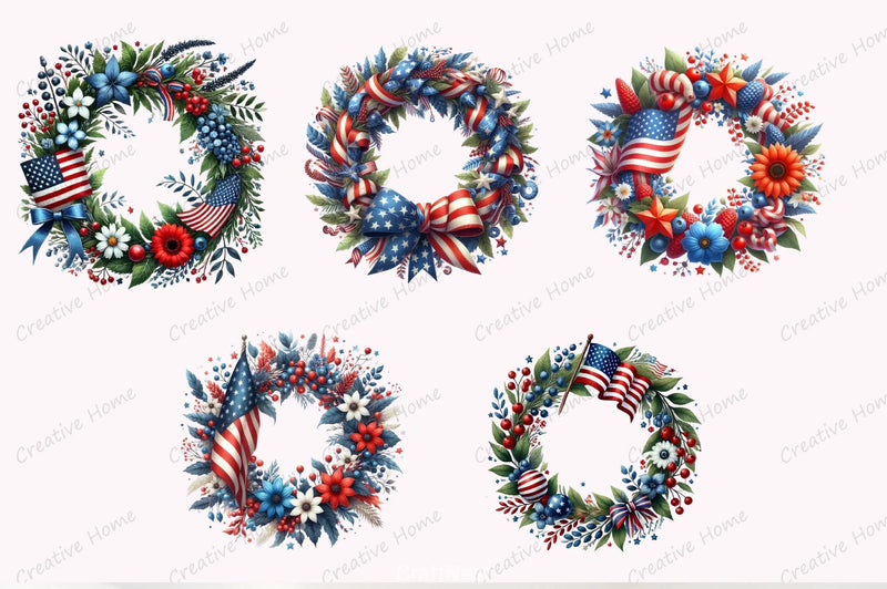 4th of July Wreath Clipart Bundle - CraftNest - Digital Crafting and Art
