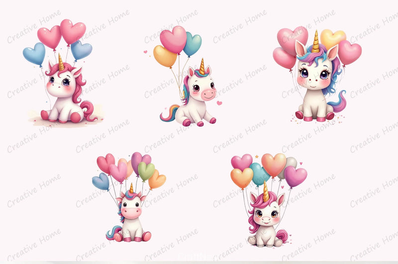 Baby Unicorn Heart Balloons Clipart Bundle - CraftNest - Digital Crafting and Art