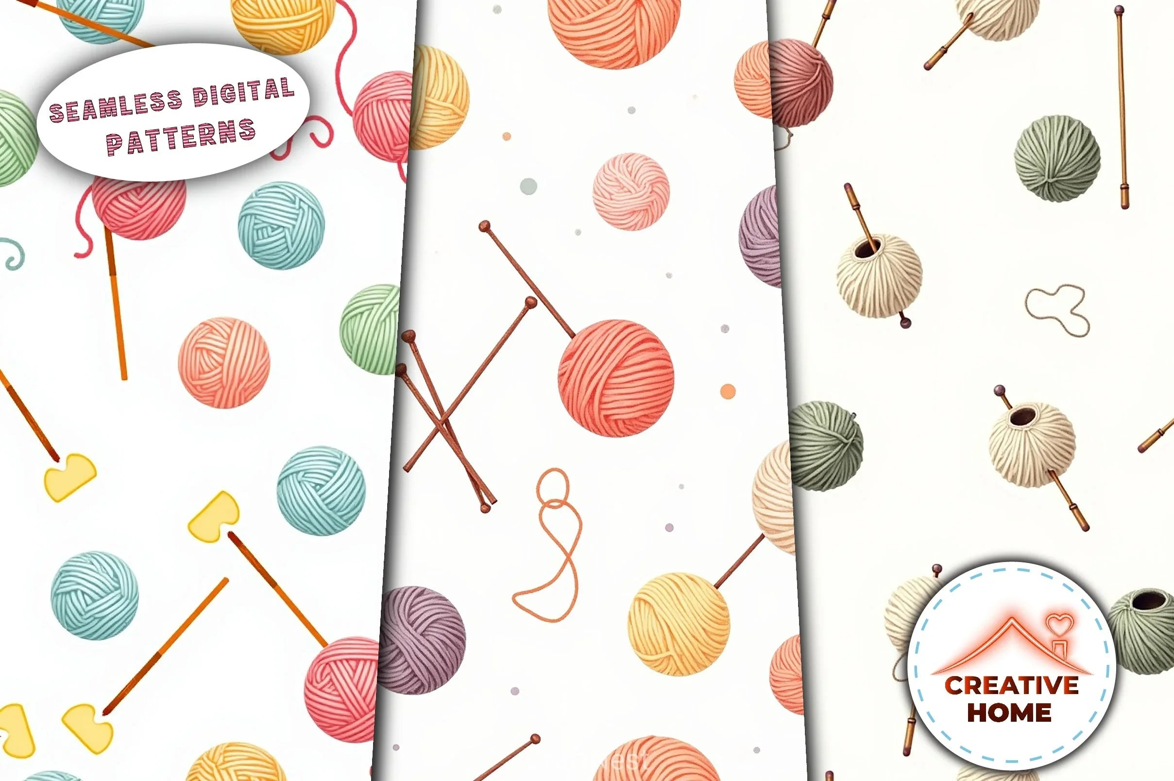 Cozy Yarn & Needle Pattern Clipart Bundle - CraftNest - Digital Crafting and Art