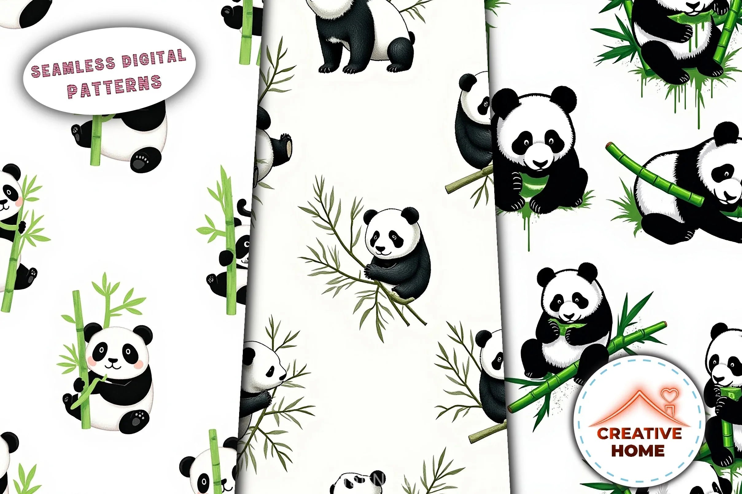 Cute Bamboo Munching Pattern Clipart Bundle - CraftNest - Digital Crafting and Art