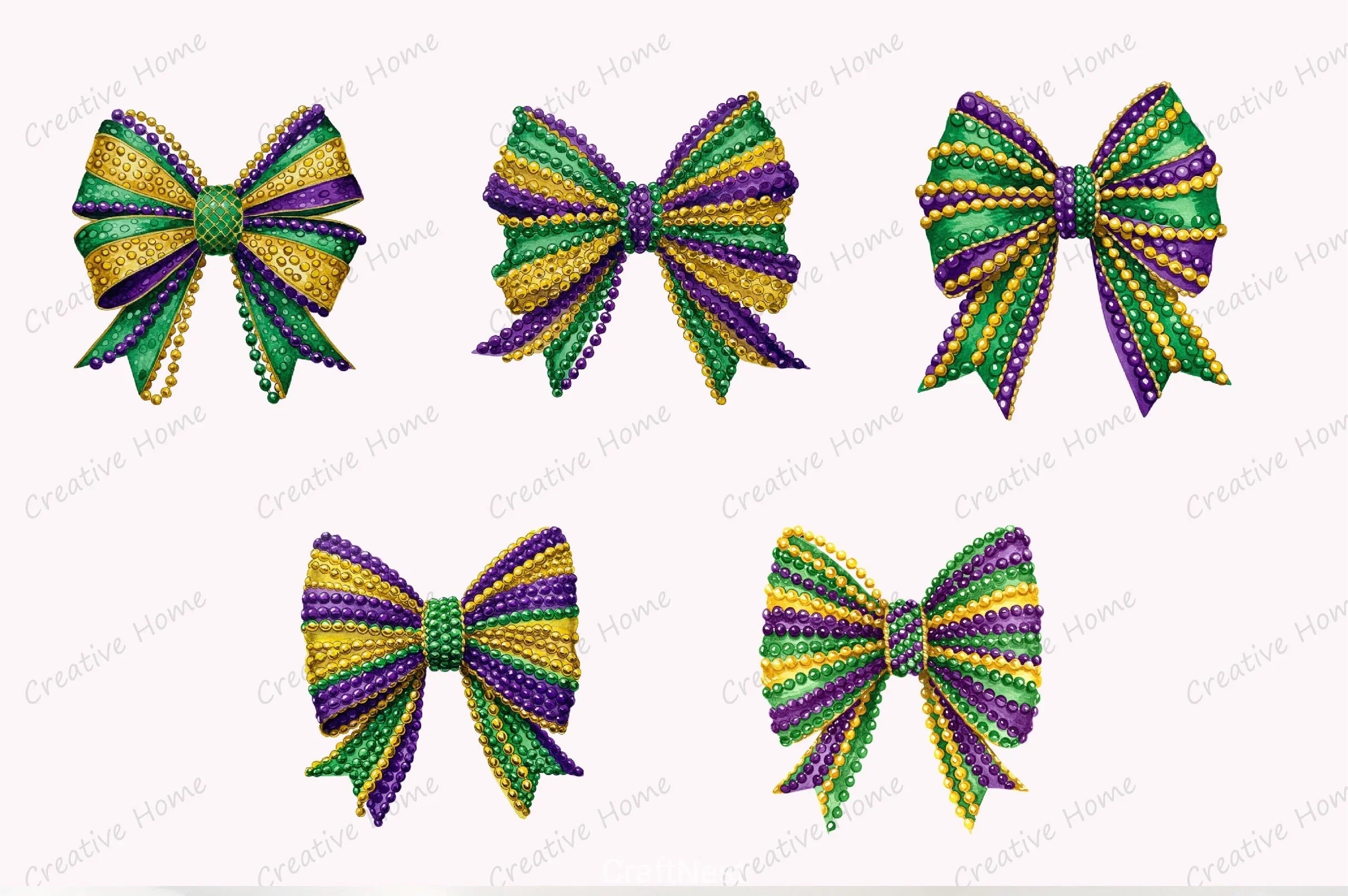 Mardi Gras Coquette Bow Clipart Bundle 6 - CraftNest - Digital Crafting and Art