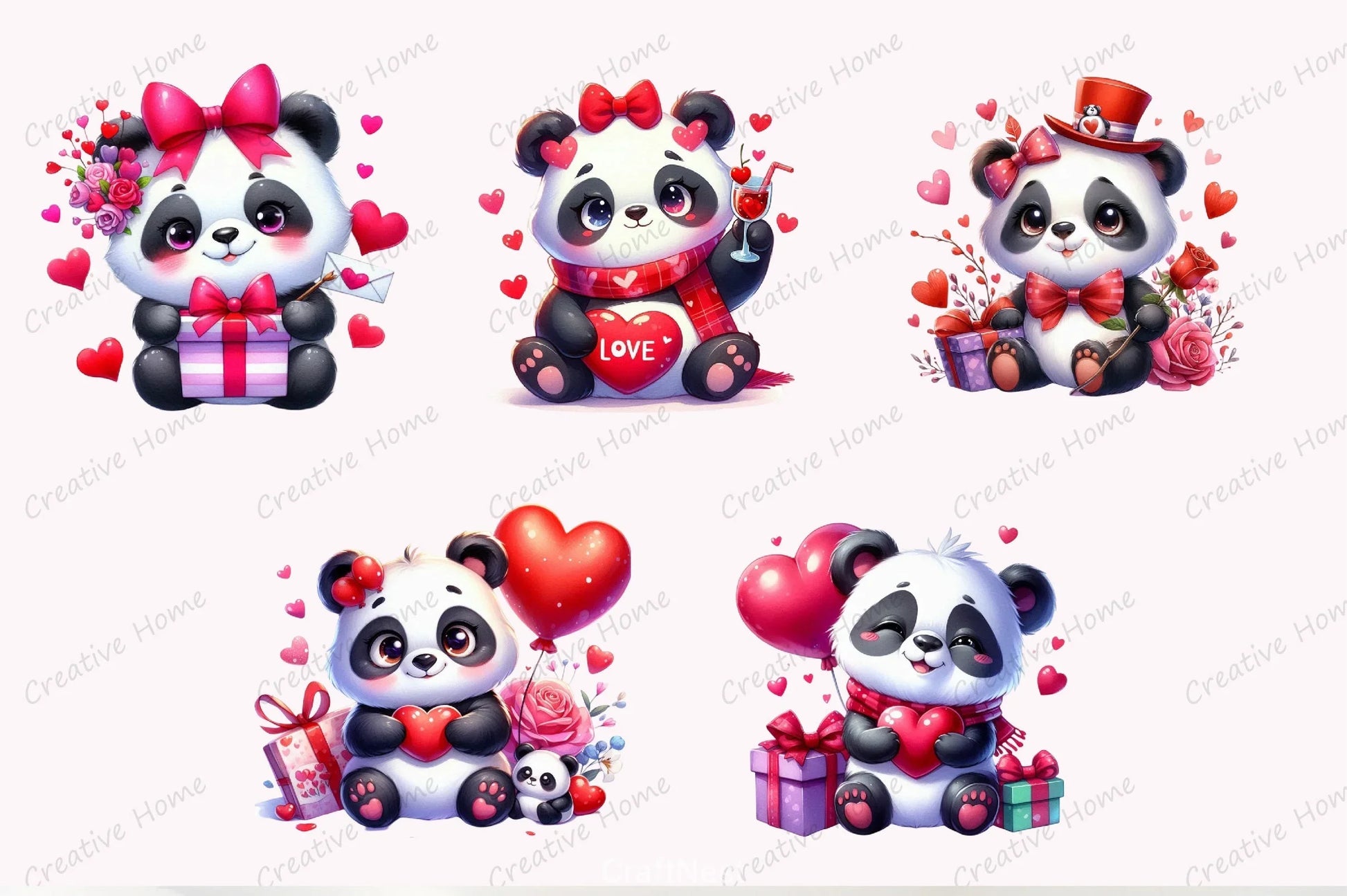 Valentine Panda Clipart Bundle - CraftNest - Digital Crafting and Art
