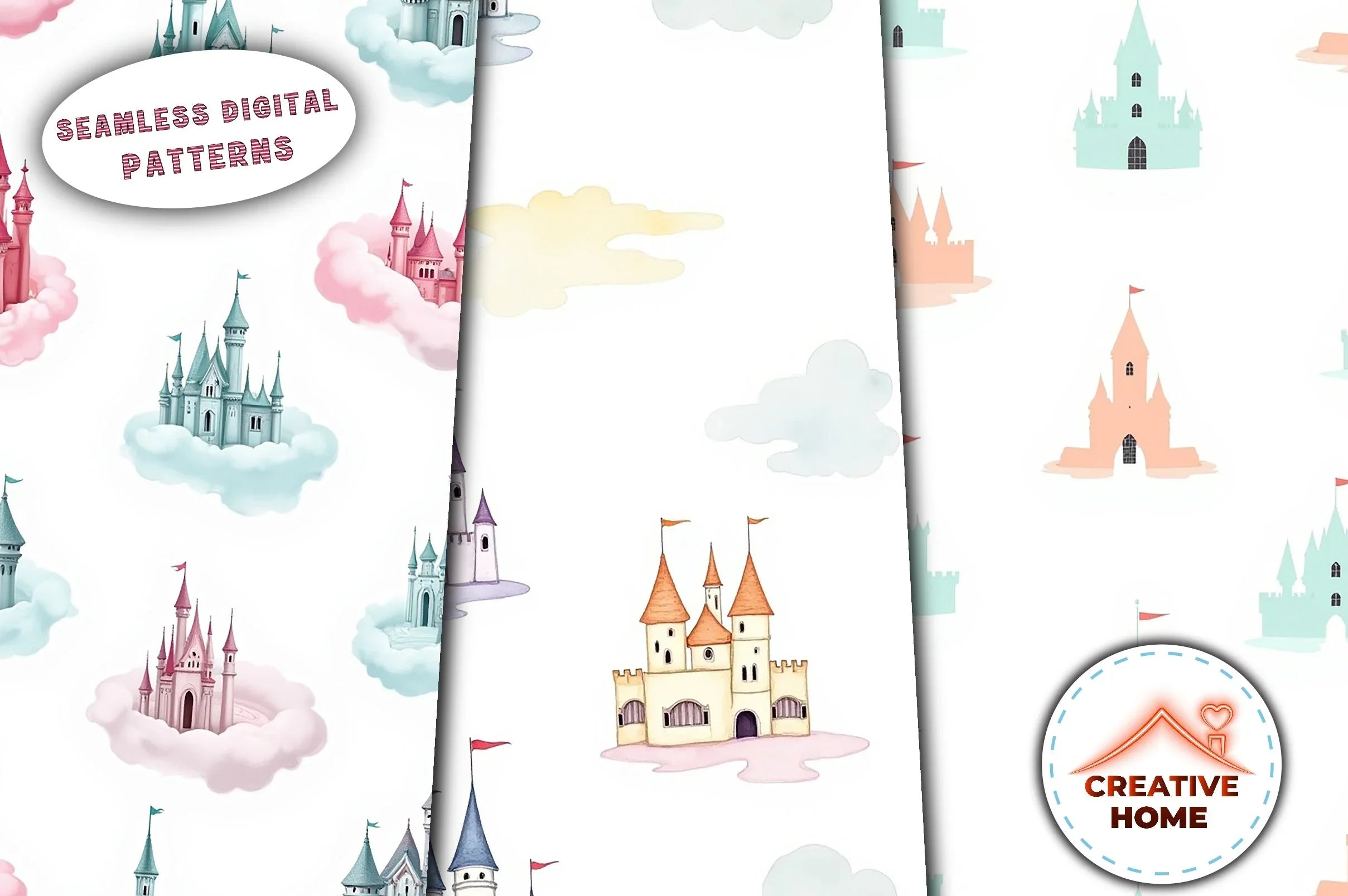 Pastel Castle Pattern Clipart Bundle - CraftNest - Digital Crafting and Art