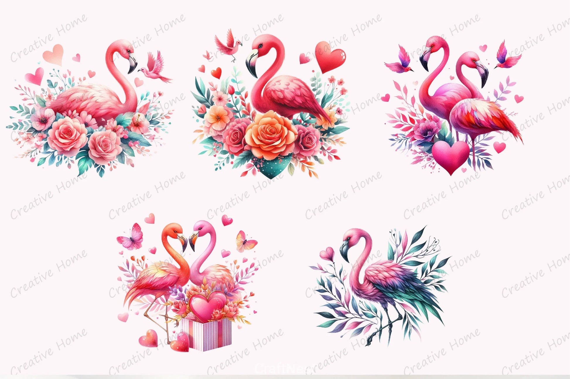 Valentine Flamingo Clipart Bundle - CraftNest - Digital Crafting and Art