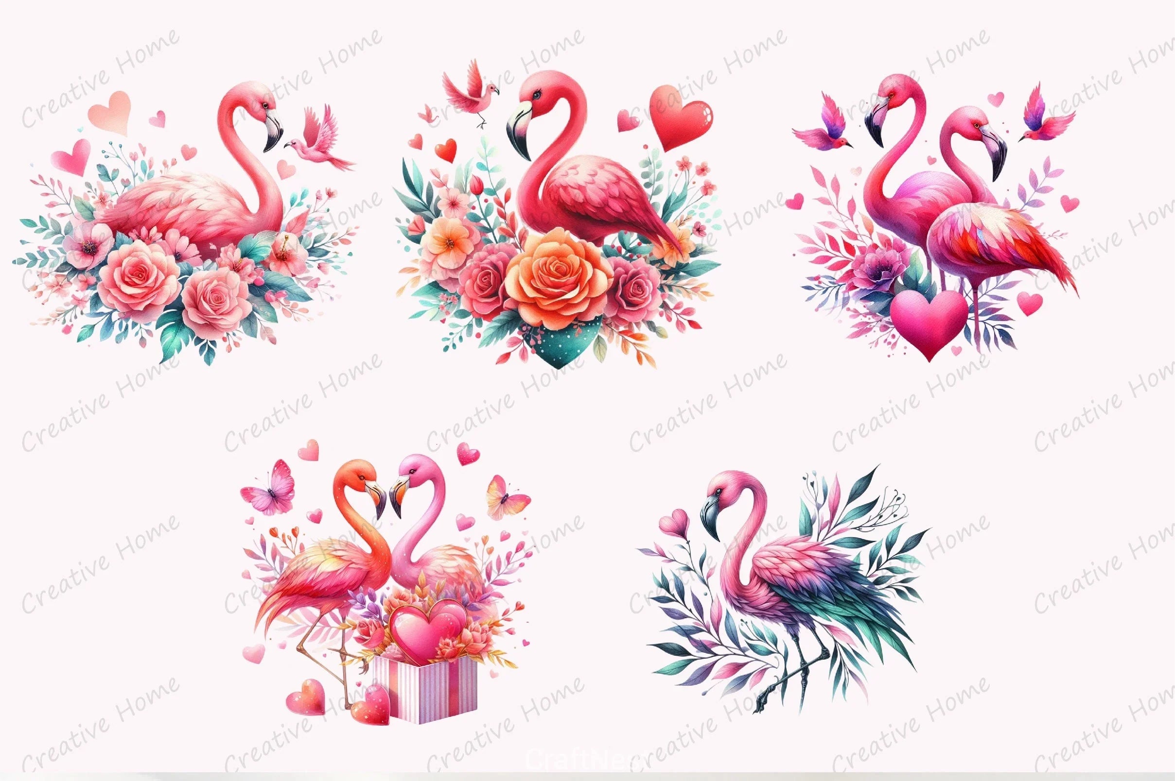 Valentine Flamingo Clipart Bundle - CraftNest - Digital Crafting and Art
