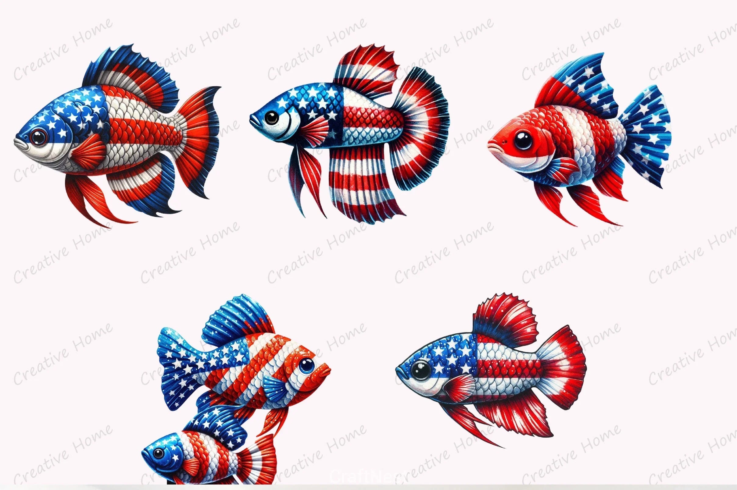 4th of July Patriotic Fish Clipart Bundle - CraftNest - Digital Crafting and Art