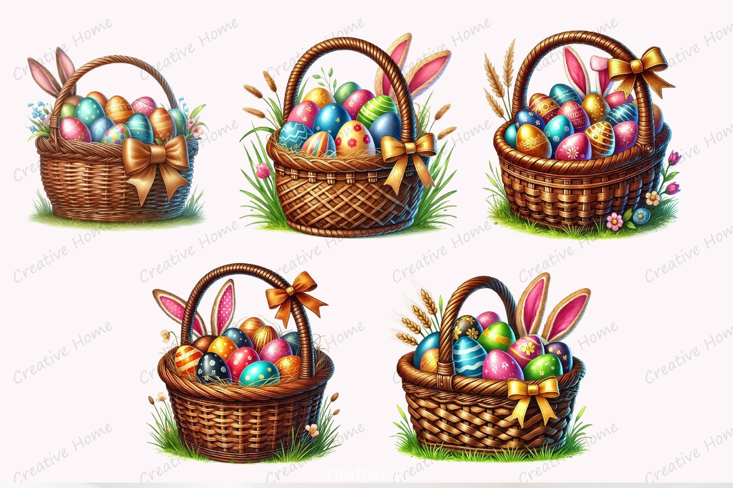 Easter Basket Bunny Ears Clipart Bundle - CraftNest - Digital Crafting and Art