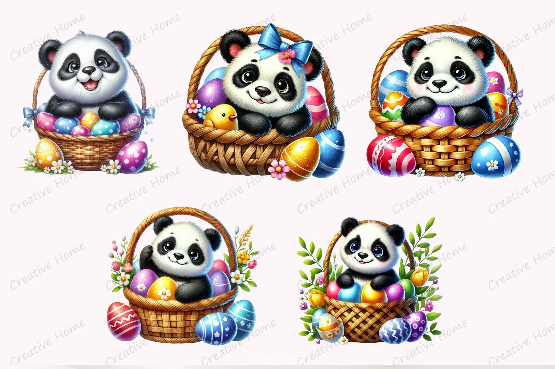 Panda Easter Basket Clipart Bundle - CraftNest - Digital Crafting and Art