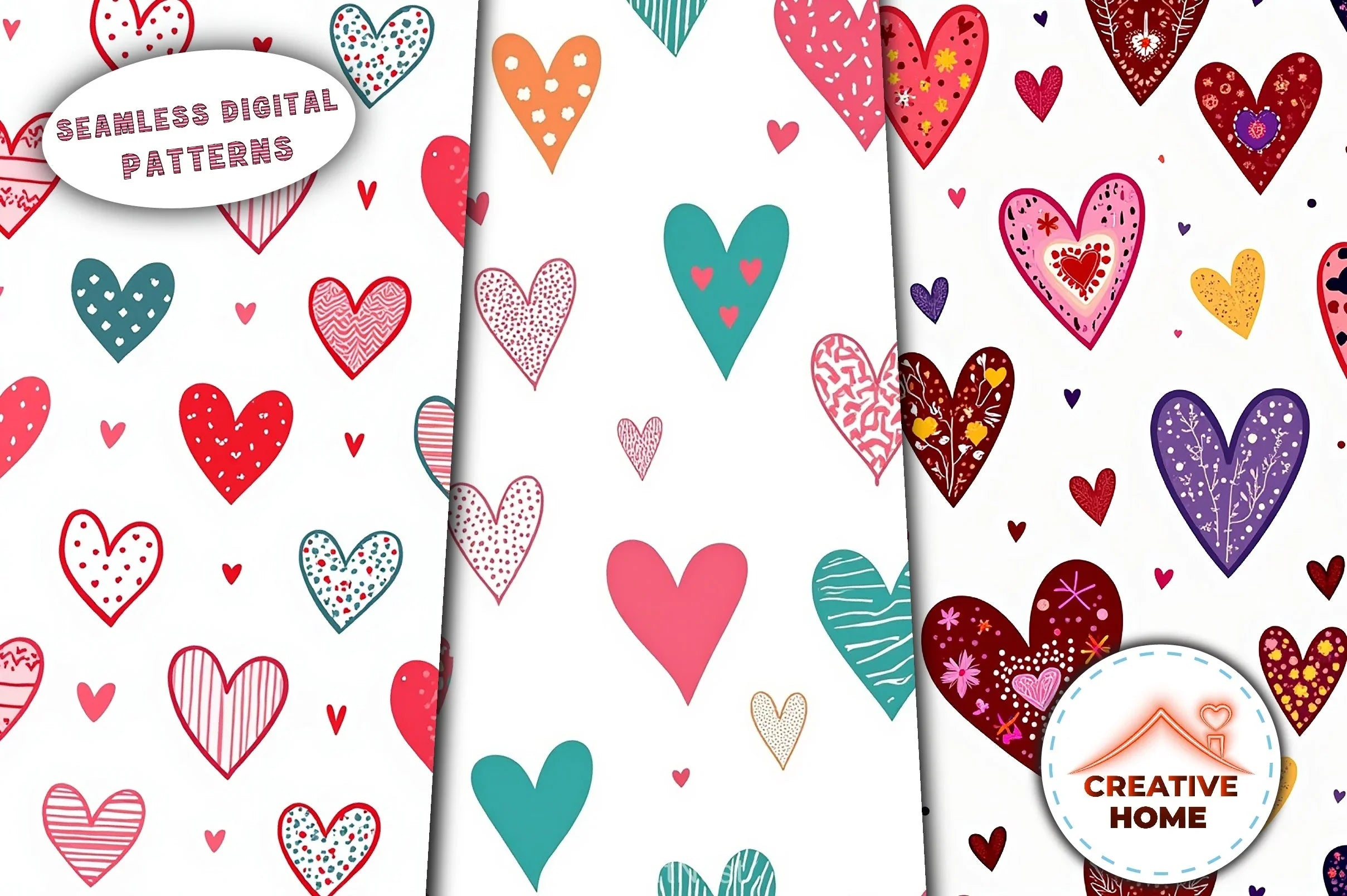 Colorful Patterned Hearts Clipart Bundle - CraftNest - Digital Crafting and Art
