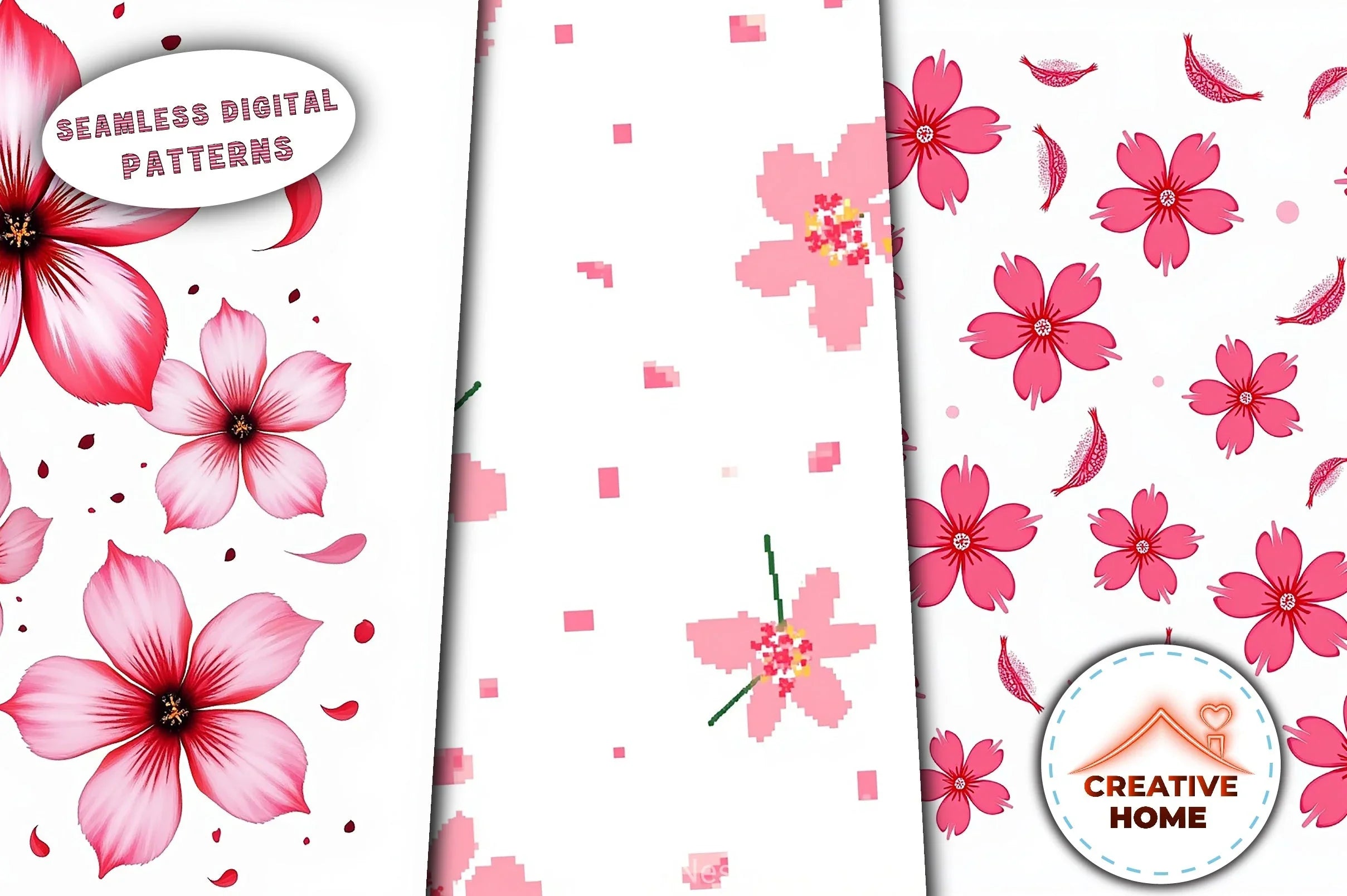 Cherry Blossom Pattern Digital Paper - CraftNest - Digital Crafting and Art