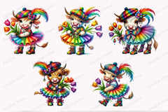 Mardi Gras Highland Cow Clipart Bundle 4 - CraftNest - Digital Crafting and Art