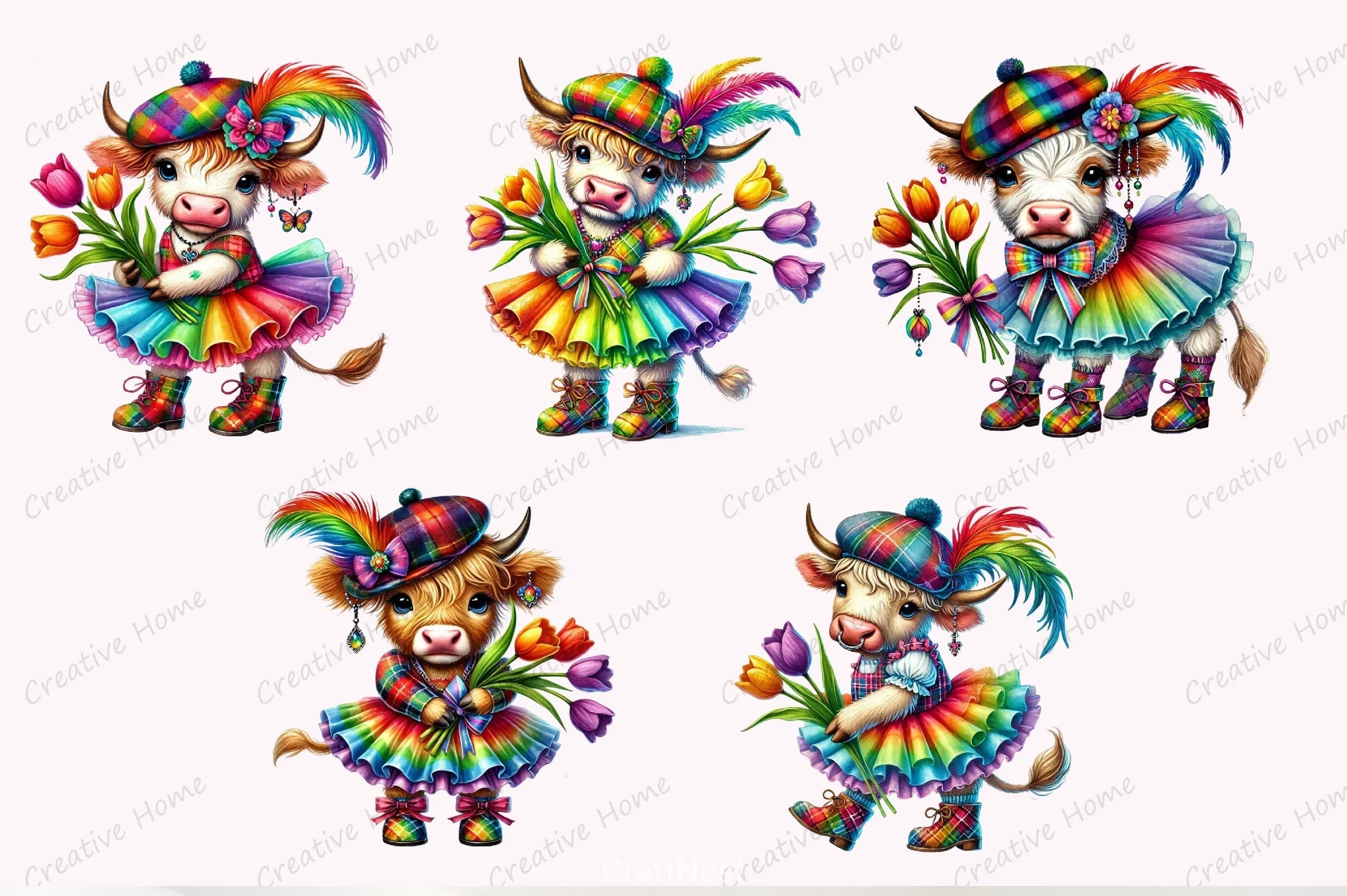 Mardi Gras Highland Cow Clipart Bundle 4 - CraftNest - Digital Crafting and Art