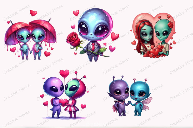 Valentine Aliens Clipart Bundle - CraftNest - Digital Crafting and Art