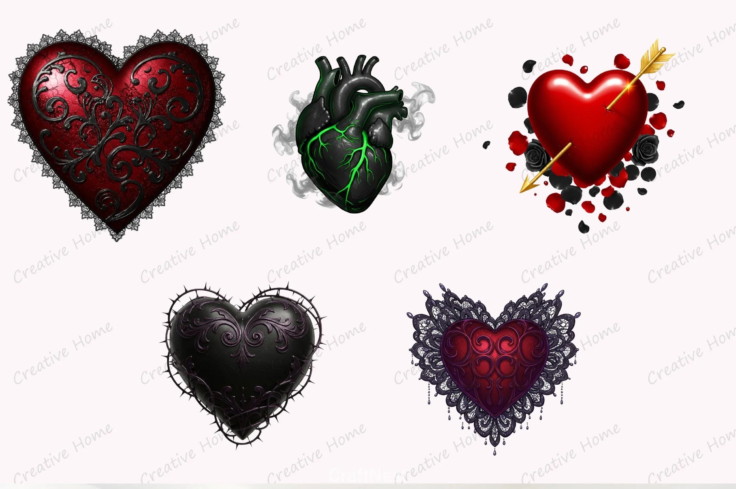 Gothic Heart Clipart Bundle - CraftNest - Digital Crafting and Art