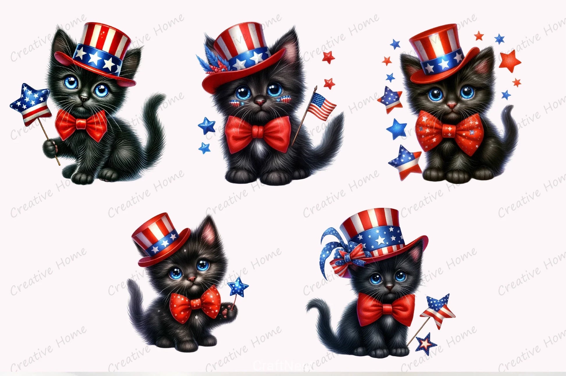 Patriotic Black Cat Clipart Bundle - CraftNest - Digital Crafting and Art