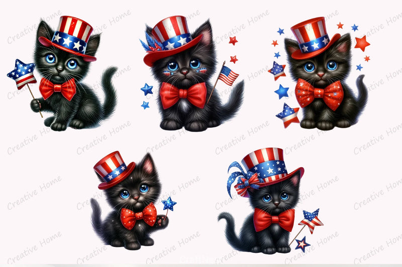 Patriotic Black Cat Clipart Bundle - CraftNest - Digital Crafting and Art