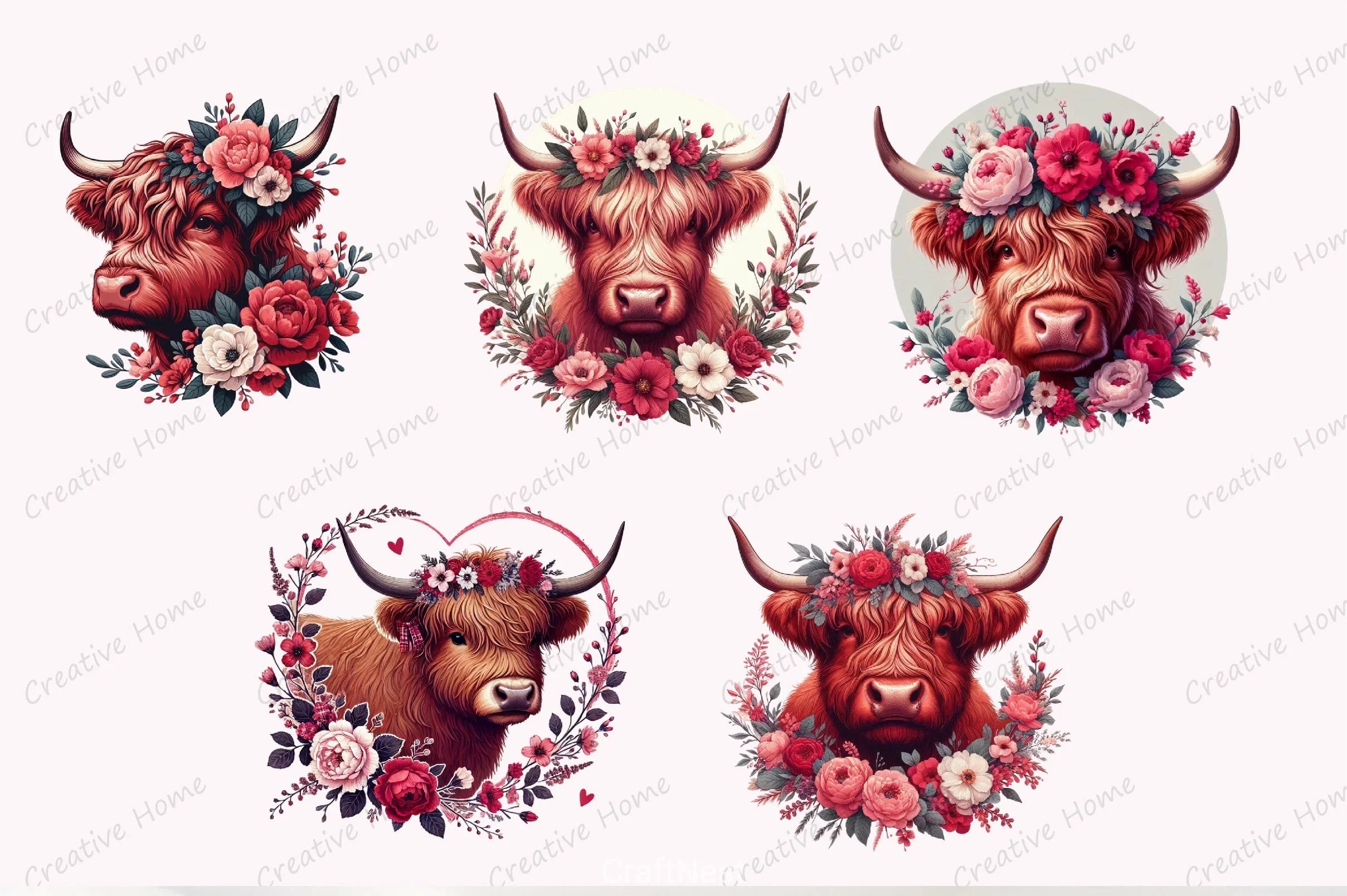 Valentine's Highland Cow Clipart Bundle 29 - CraftNest - Digital Crafting and Art