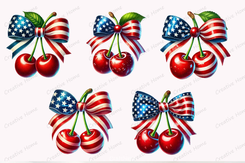 4th of July Cherry Bow Clipart Bundle - CraftNest - Digital Crafting and Art