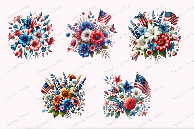 4th of July Flowers Clipart Bundle 5 - CraftNest - Digital Crafting and Art