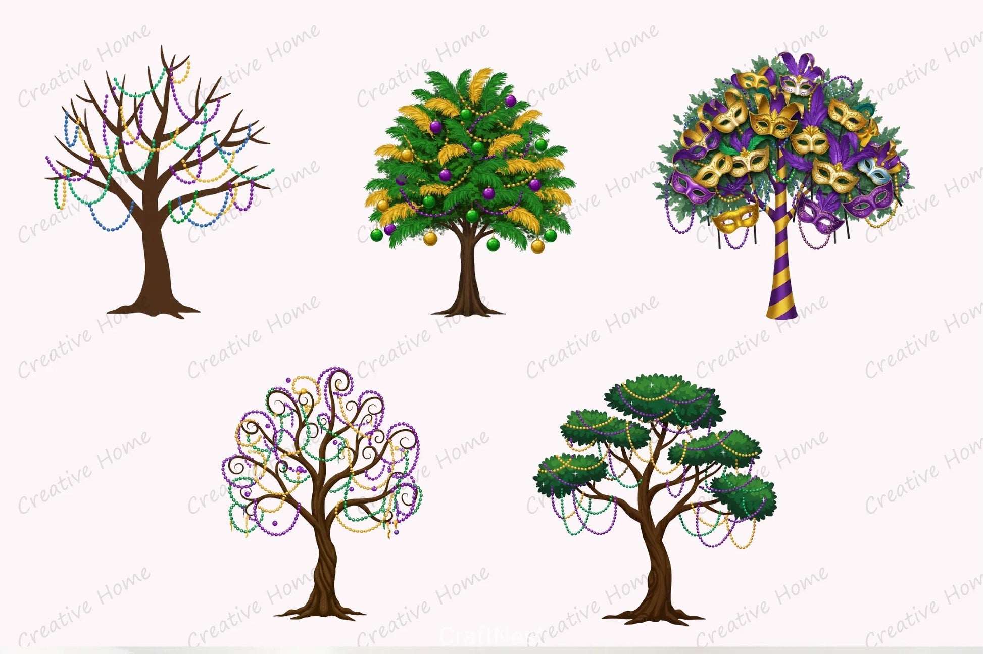 Mardi Gras Tree Clipart Bundle - CraftNest - Digital Crafting and Art
