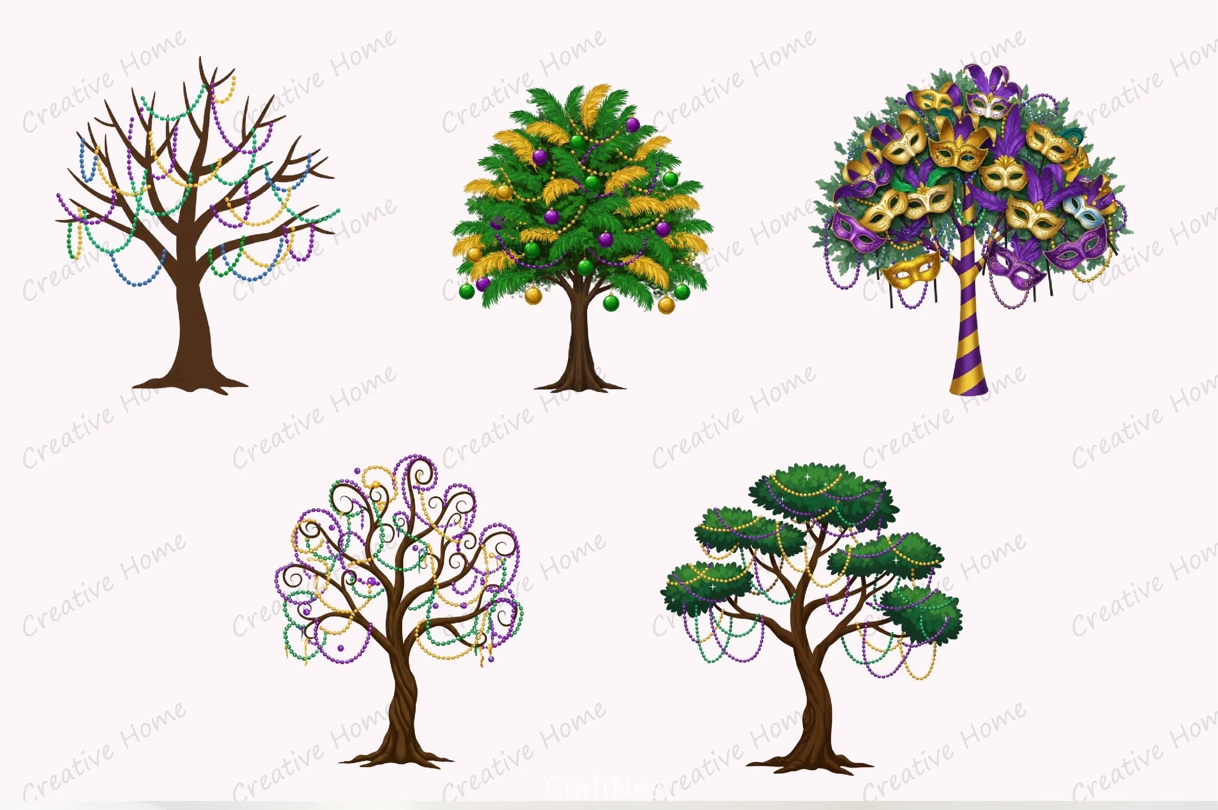 Mardi Gras Tree Clipart Bundle - CraftNest - Digital Crafting and Art