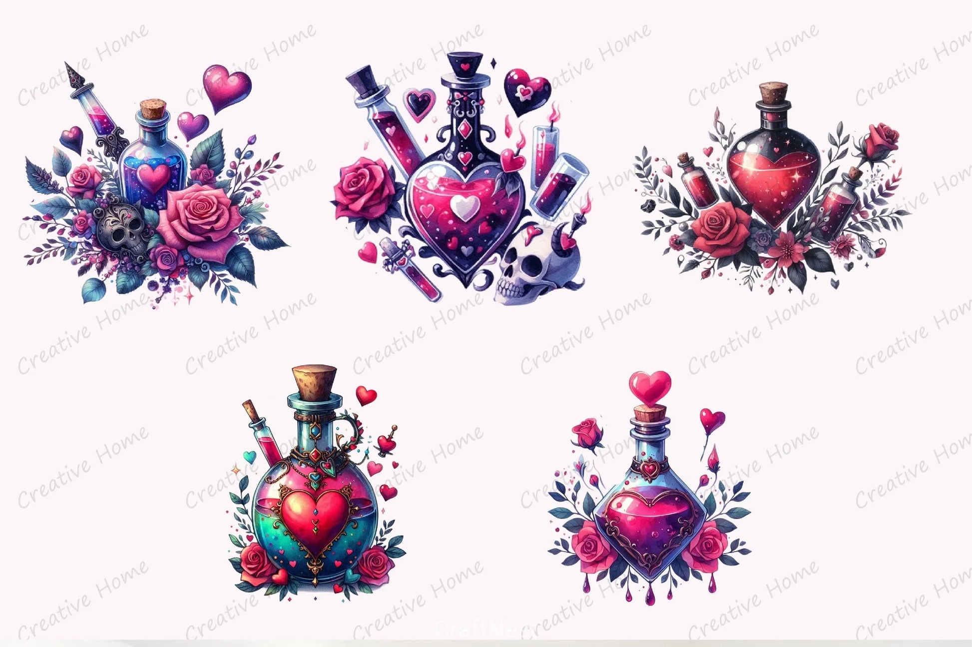 Valentine Gothic Love Potion Clipart Bundle - CraftNest - Digital Crafting and Art
