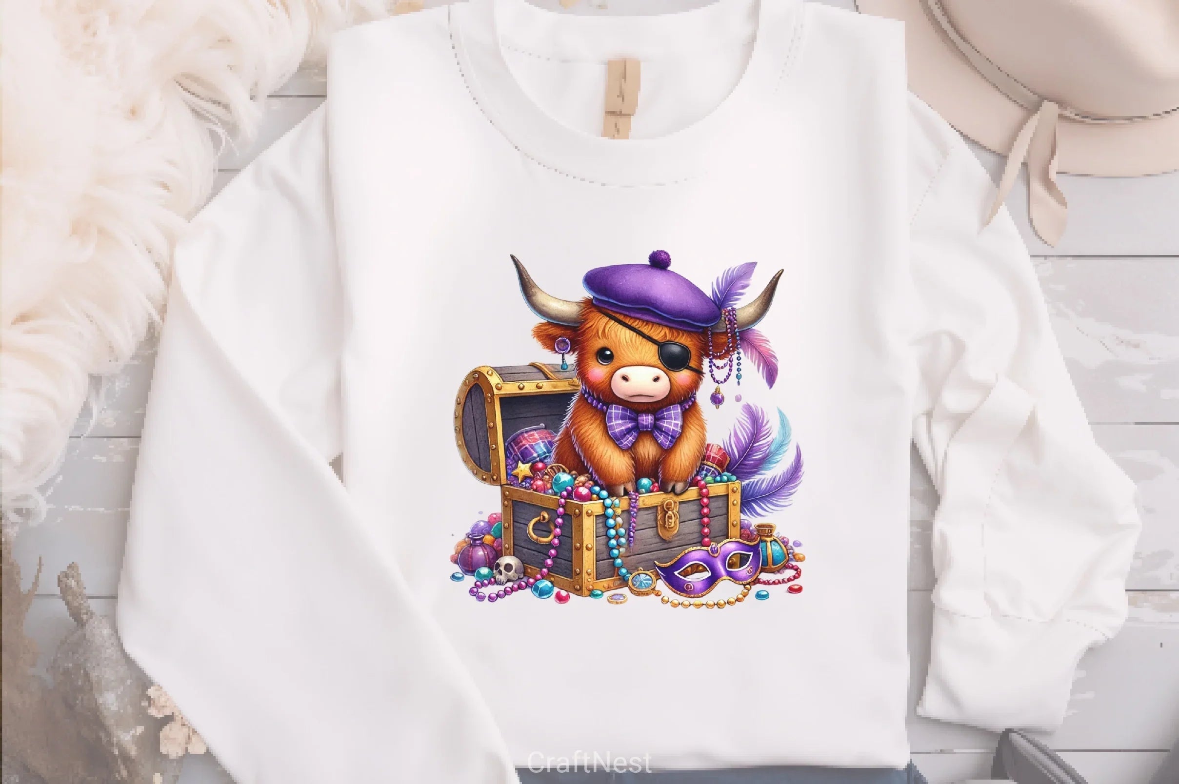 Mardi Gras Pirate Highland Cow Clipart Bundle - CraftNest - Digital Crafting and Art