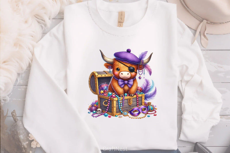 Mardi Gras Pirate Highland Cow Clipart Bundle - CraftNest - Digital Crafting and Art