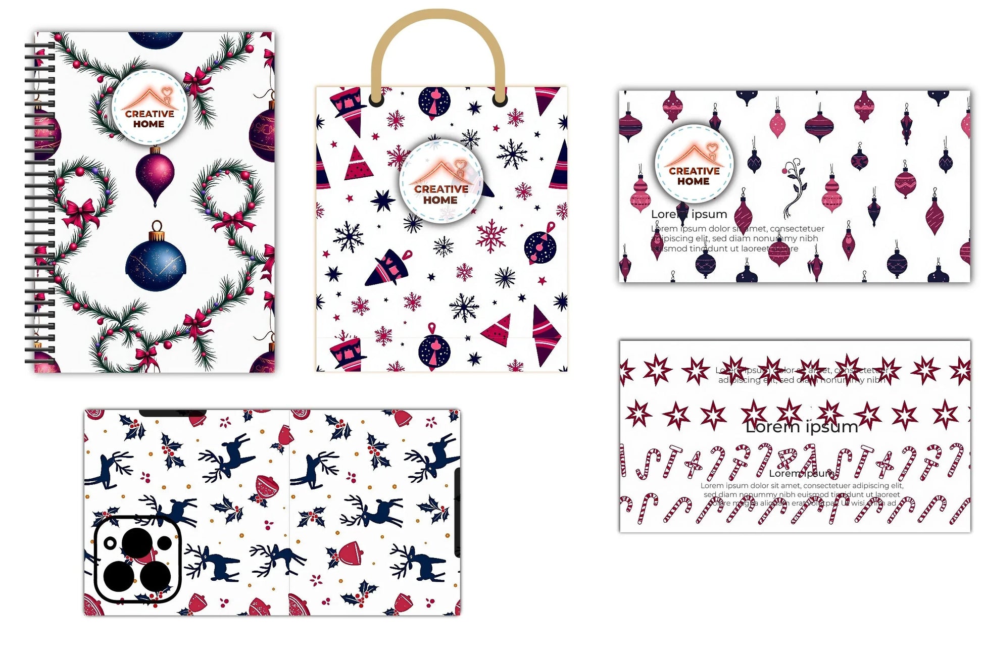 Navy & Berry Xmas Pattern Clipart Bundle - CraftNest - Digital Crafting and Art