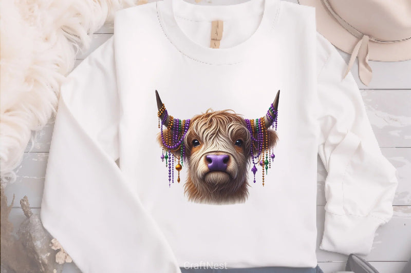 Mardi Gras Highland Cow Clipart Bundle - CraftNest - Digital Crafting and Art