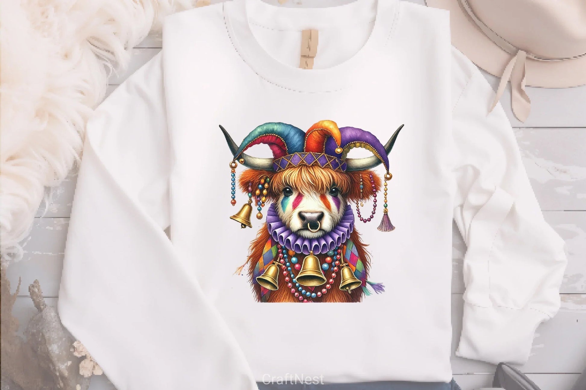Mardi Gras Jester Highland Cow Clipart Bundle - CraftNest - Digital Crafting and Art