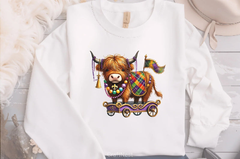 Mardi Gras Highland Cow Parade Clipart Bundle - CraftNest - Digital Crafting and Art