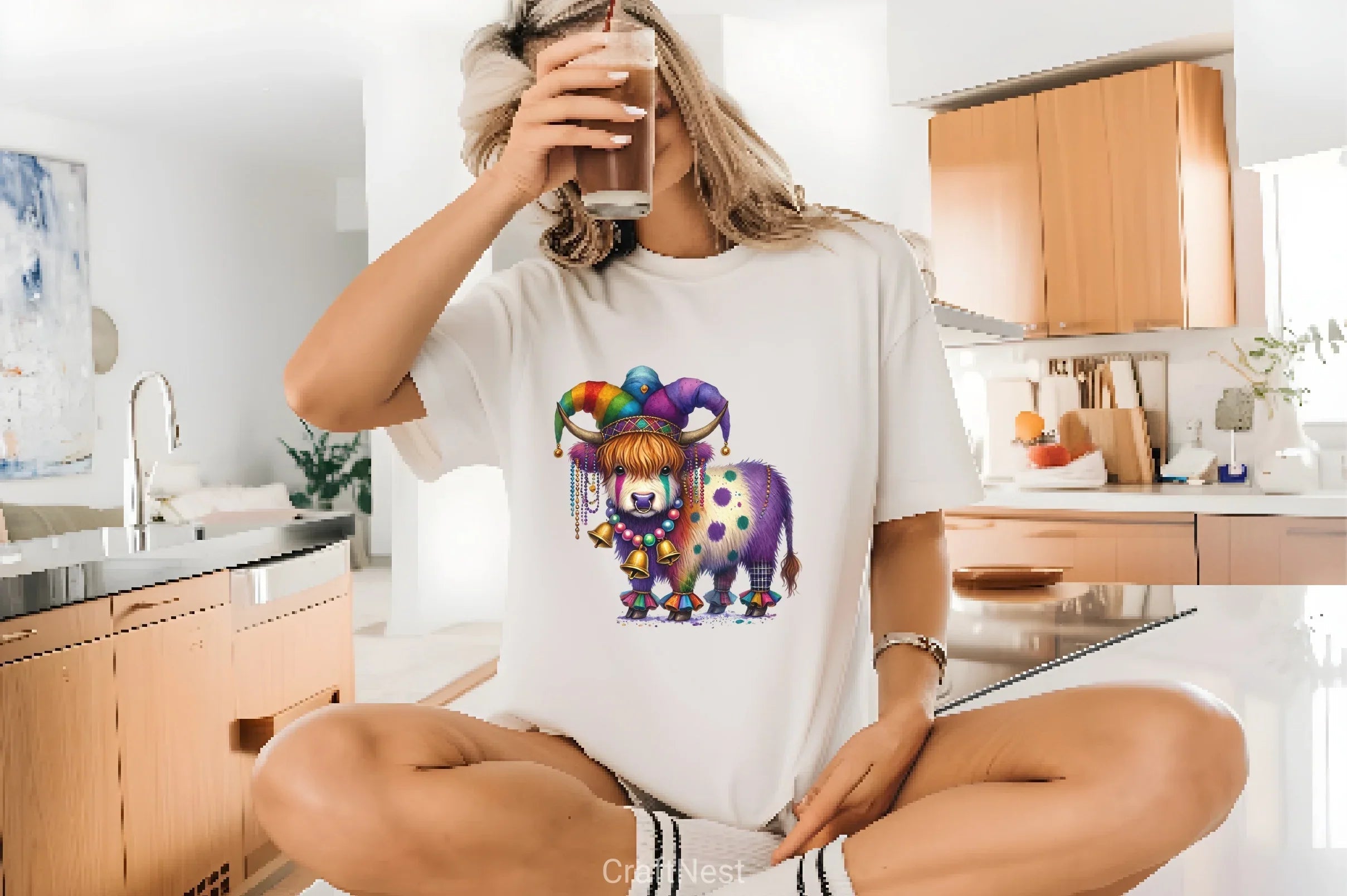 Mardi Gras Jester Highland Cow Clipart Bundle - CraftNest - Digital Crafting and Art