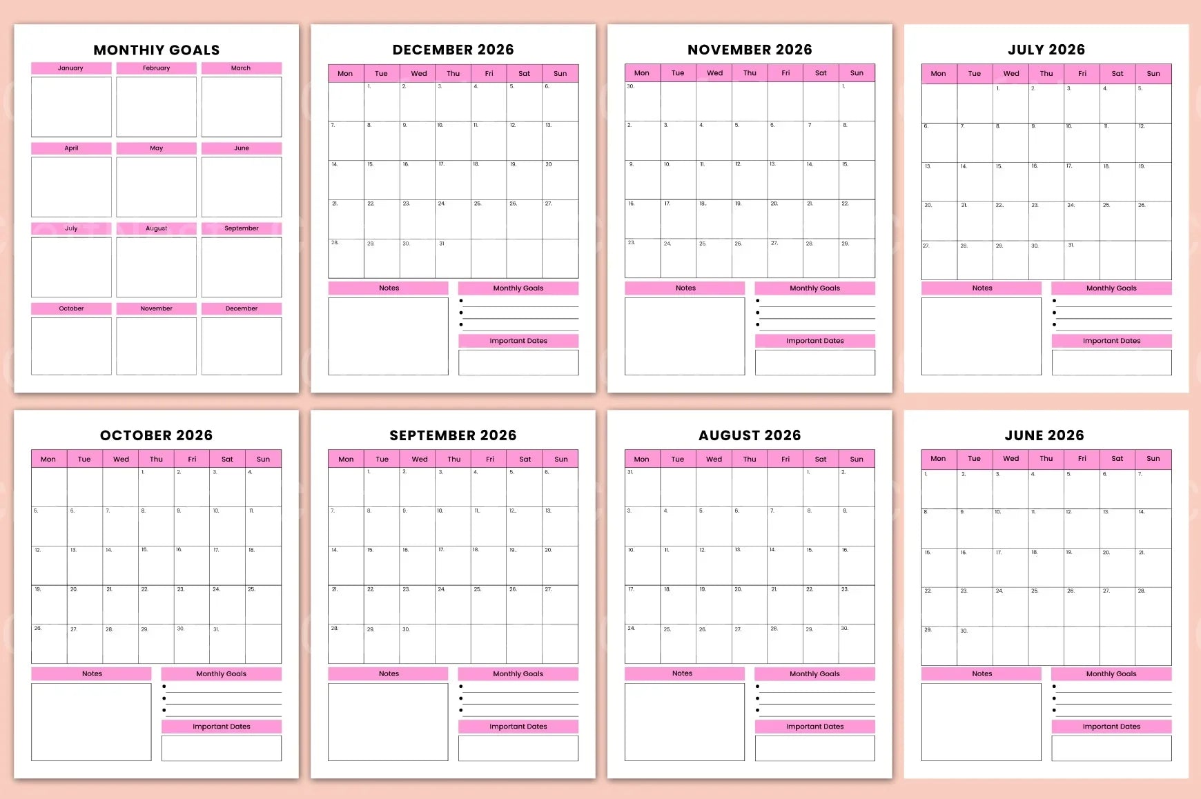 Monthly Planner Template - CraftNest - Digital Crafting and Art