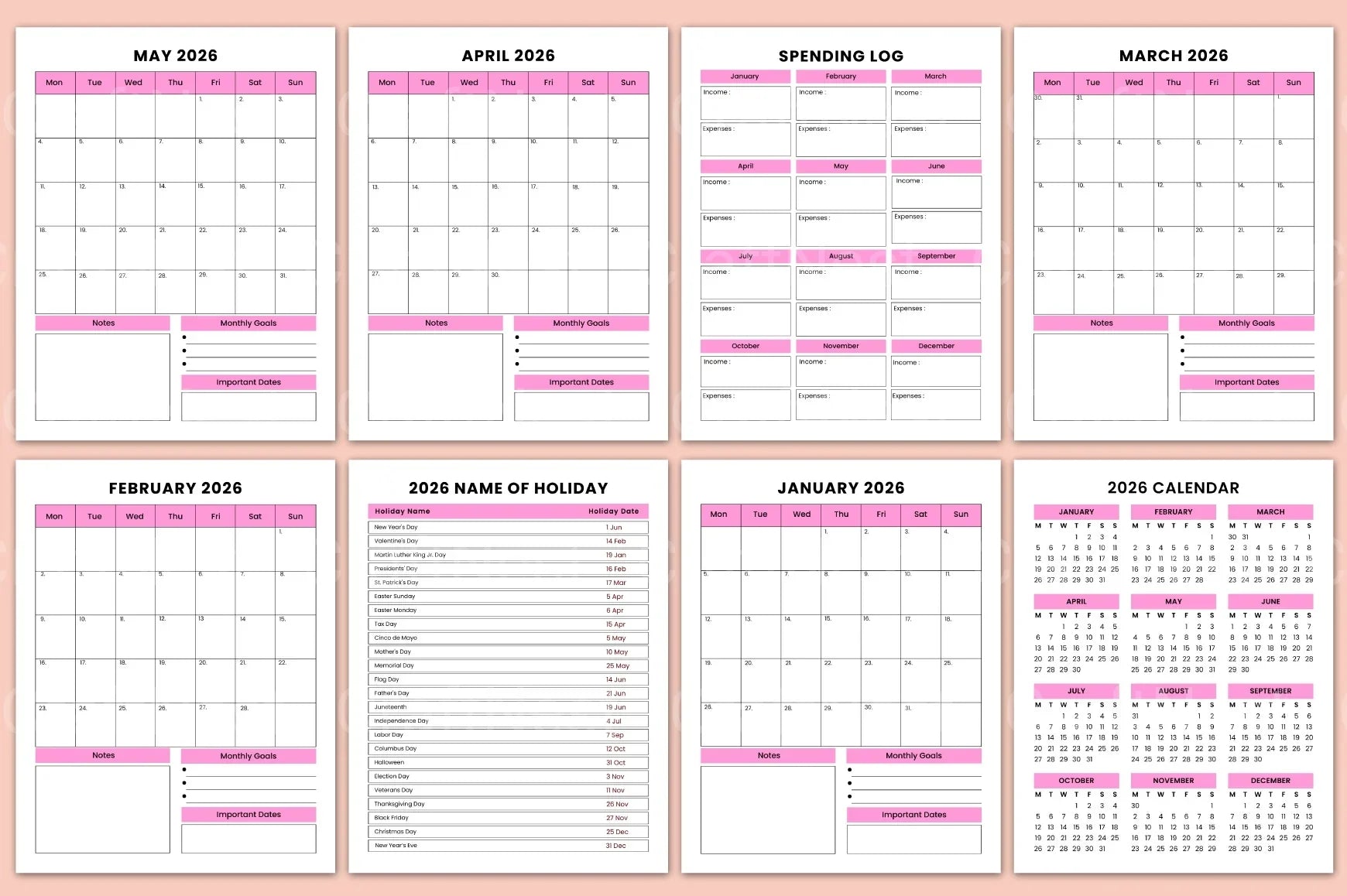 Monthly Planner Template - CraftNest - Digital Crafting and Art