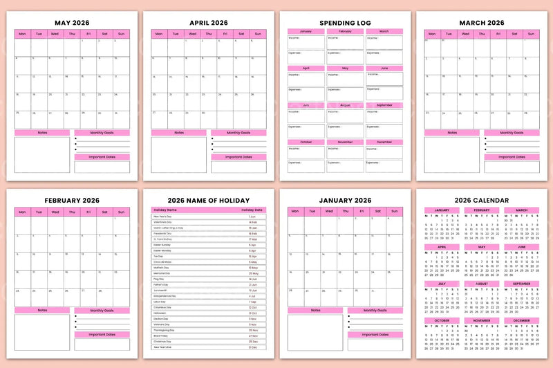 Monthly Planner Template - CraftNest - Digital Crafting and Art