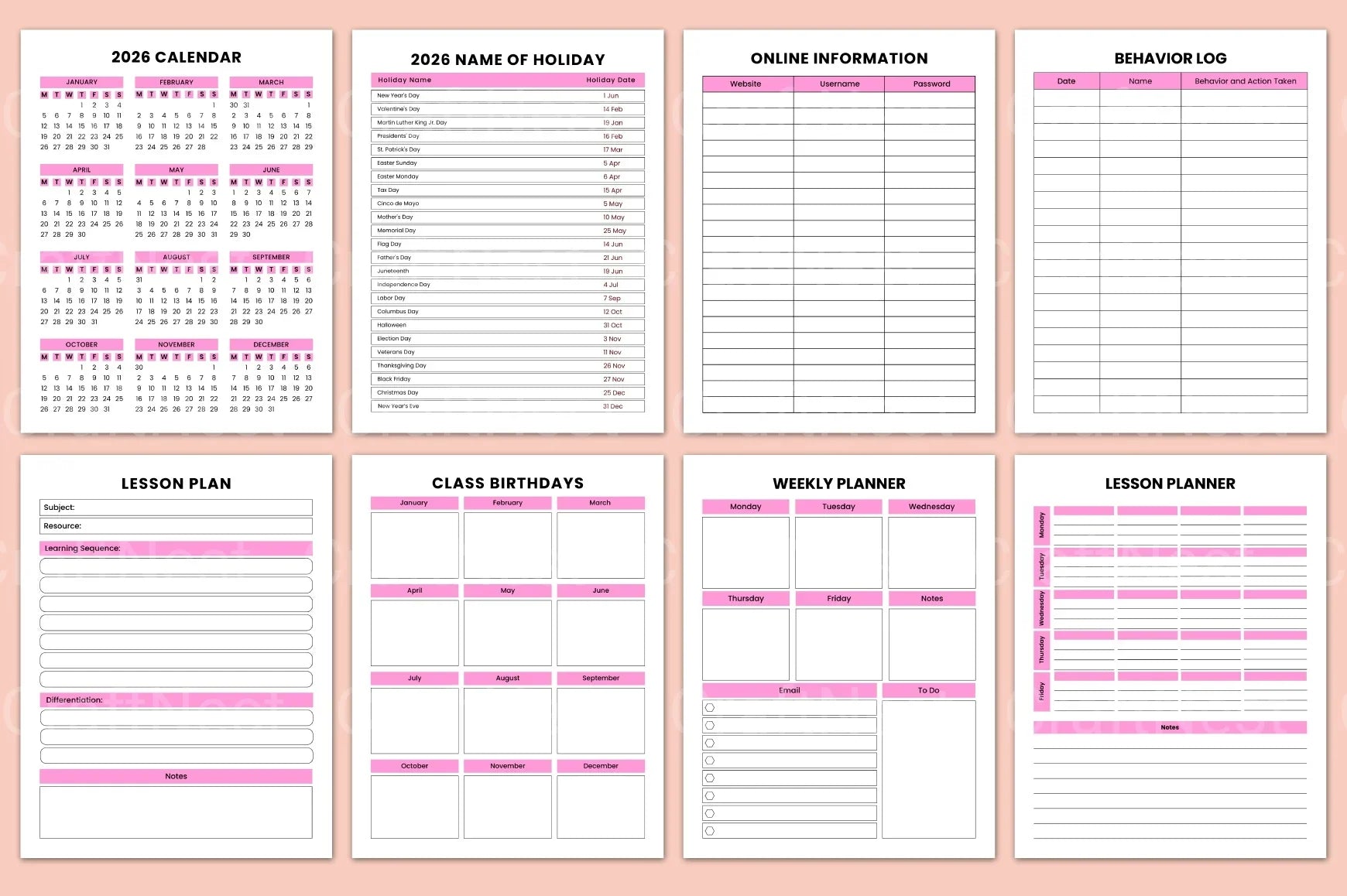 Teacher Lesson Planner Organizer - CraftNest - Digital Crafting and Art