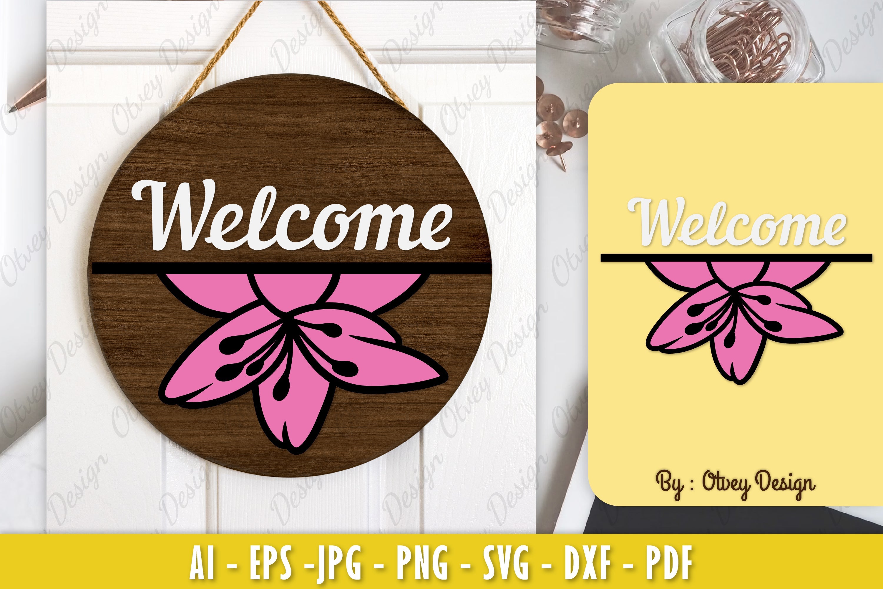Lily Flower Welcome Sign SVG Bundle 3 - CraftNest - Digital Crafting and Art