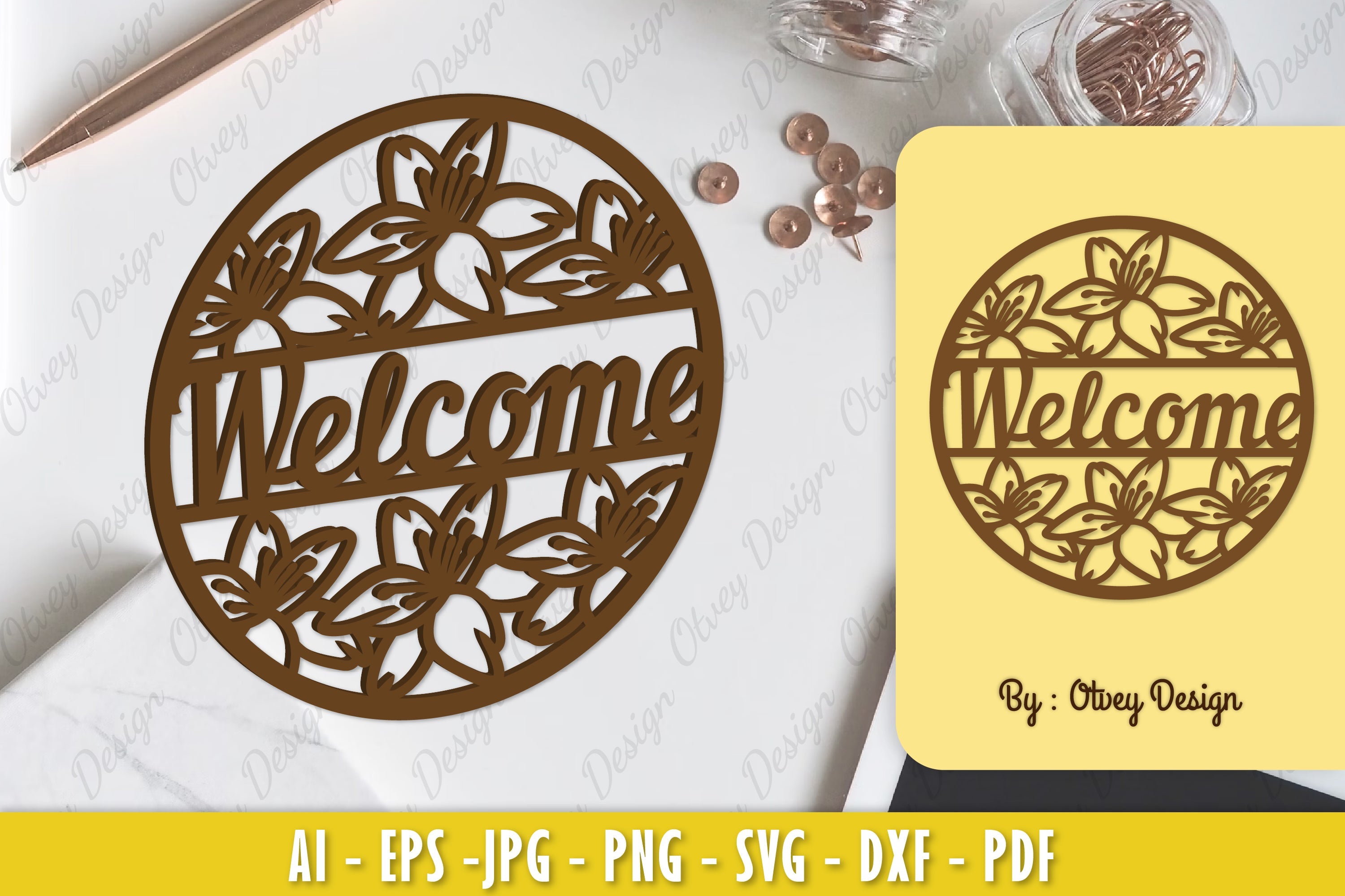 Lily Flower Welcome Sign SVG Bundle 1 - CraftNest - Digital Crafting and Art