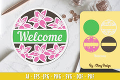 Lily Flower Welcome Sign Layered Lasercut SVG Bundle - CraftNest - Digital Crafting and Art