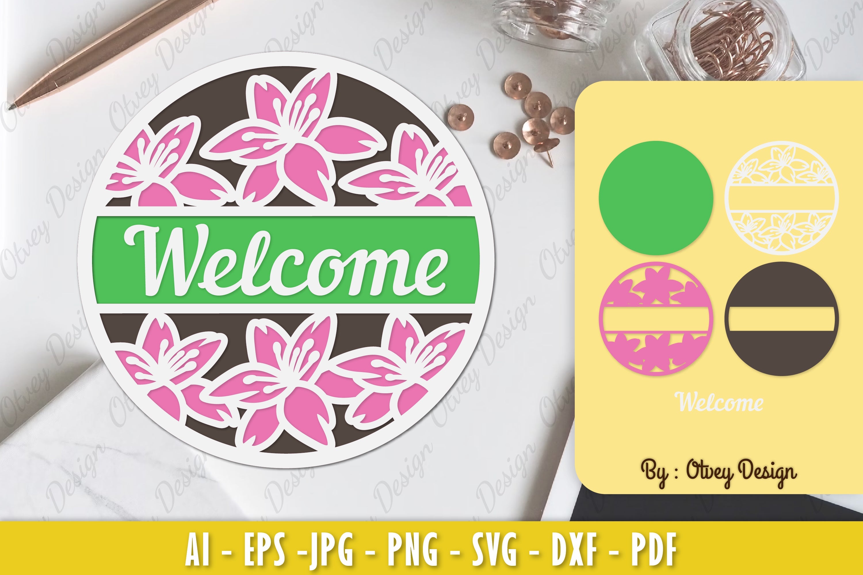 Lily Flower Welcome Sign Layered Lasercut SVG Bundle - CraftNest - Digital Crafting and Art